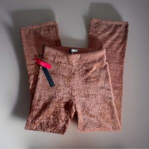 Carbon38 Fuzzy Eyelash Flare Lounge Pants in Cappuccino Brown Small Cozy Knit